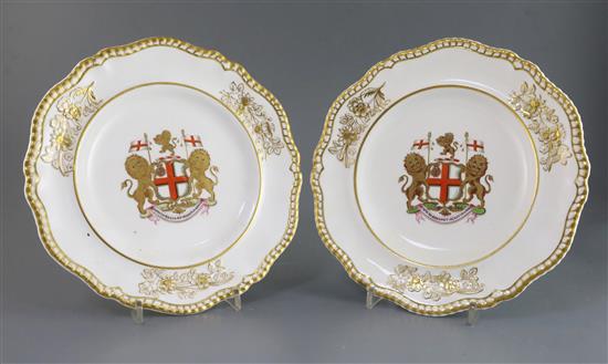 A pair of Spode armorial dinner plates, c.1825, 10.25in.